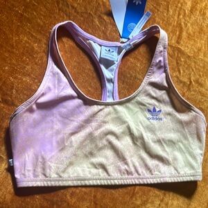 Adidas Allover Print Bra Top L NWT Bliss Lilac / Almost Yellow